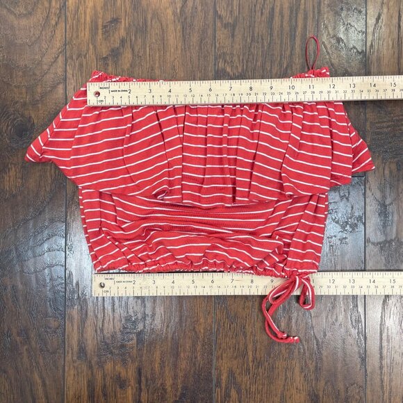 Abercrombie & Fitch Crop Top XS Red Striped Flounce Tube Top Strapless Ruffle - Picture 7 of 9
